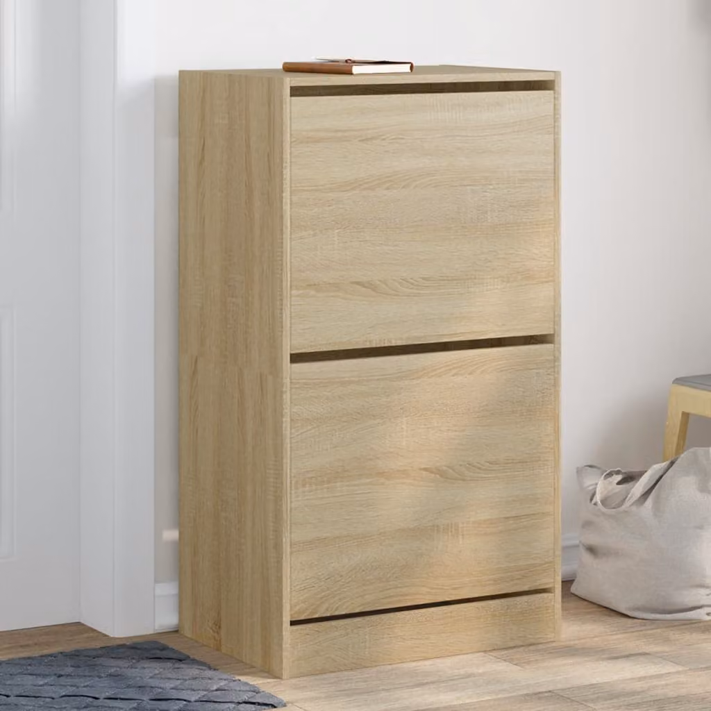 Scarpiera moderna vidaXL con 2 cassetti ribaltabili in legno color rovere, L: 60 cm, P: 42 cm, H: 108 cm