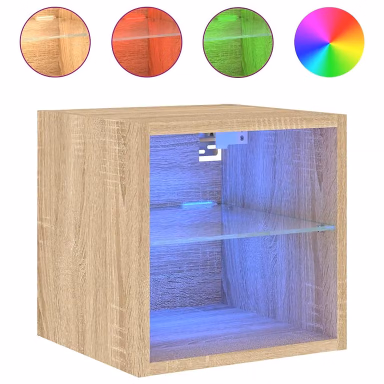 Mobile TV a Parete con Luci LED Rovere Sonoma 30x28,5x30 cm