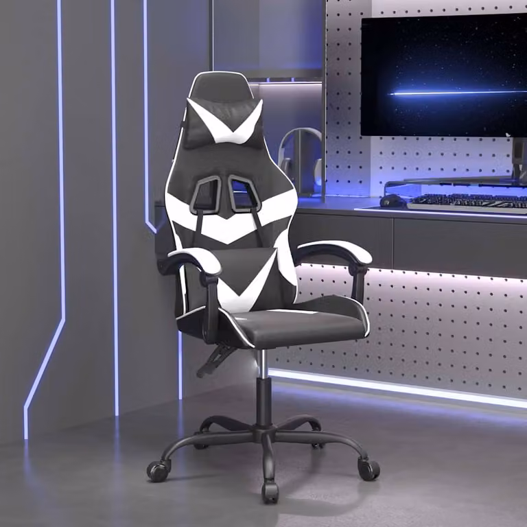 Sedia da Gaming Girevole vidaXL in Similpelle Nero e Bianco con Poggiatesta e Braccioli