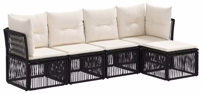 Set da giardino composto da 5 pezzi, colore nero, realizzato in rattan sintetico