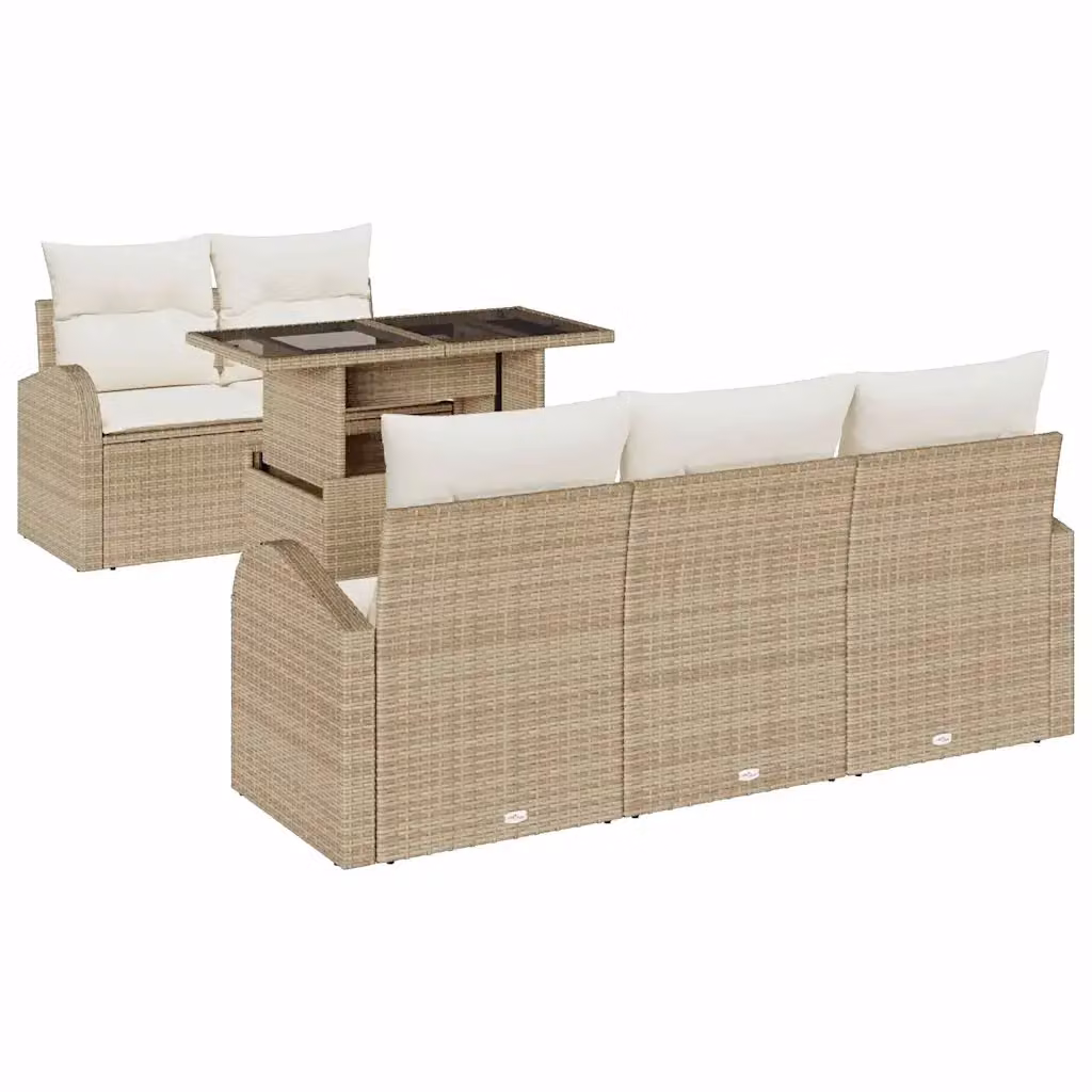 Set Divano da Giardino vidaXL 6 Pezzi Beige con Cuscini e Tavolino in Polyrattan e Acciaio – 2