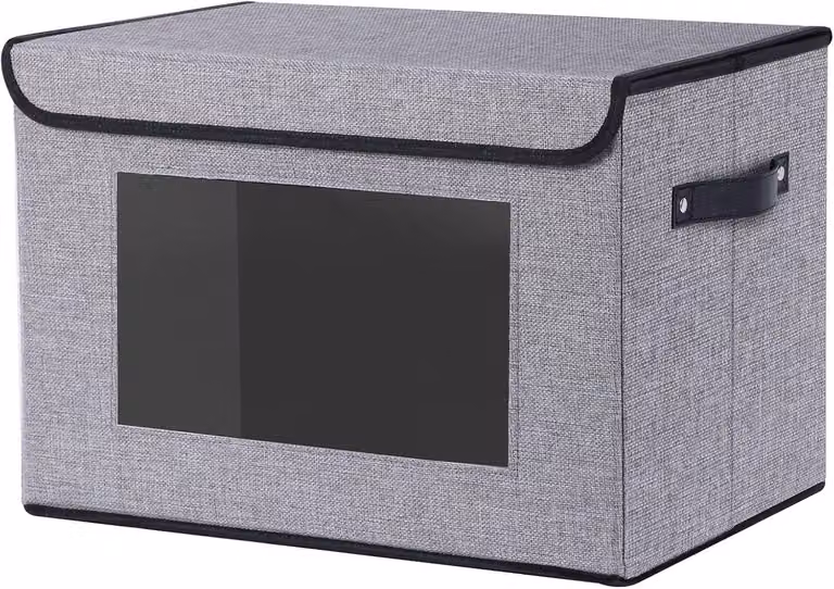 Contenitore portaoggetti in tessuto, 1 pezzo. Contenitore pieghevole, scatola con coperchio, contenitore portaoggetti, organizer per armadio con finestra, colore grigio