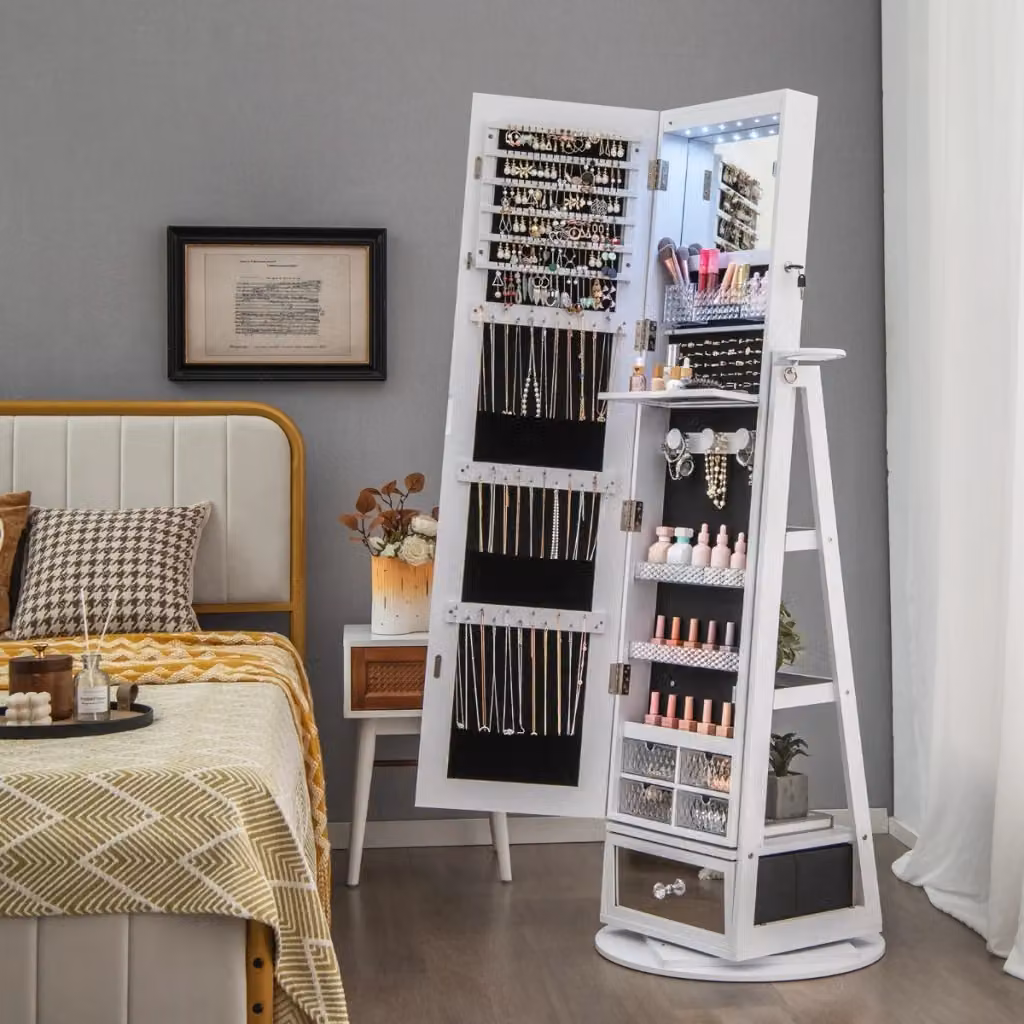 Armadietto portagioie girevole a 360 gradi con specchio lungo e luci LED bianco DESIGN IN – 2