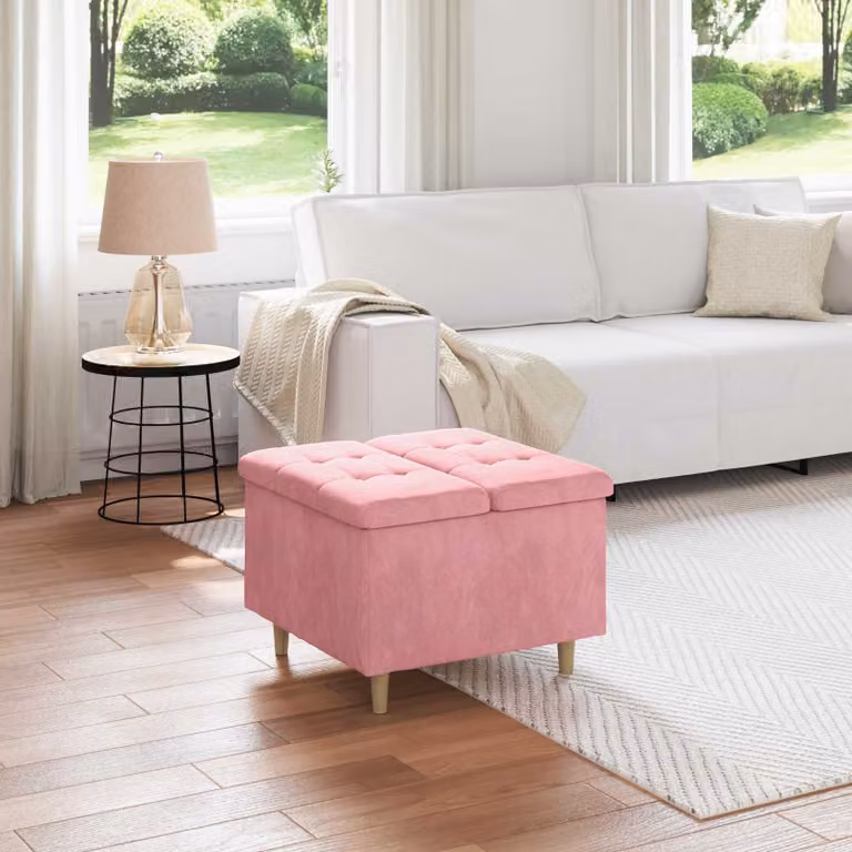 Pouf con contenitore vidaXL in velluto rosa L/P/H: 60 x 60 x 45 cm
