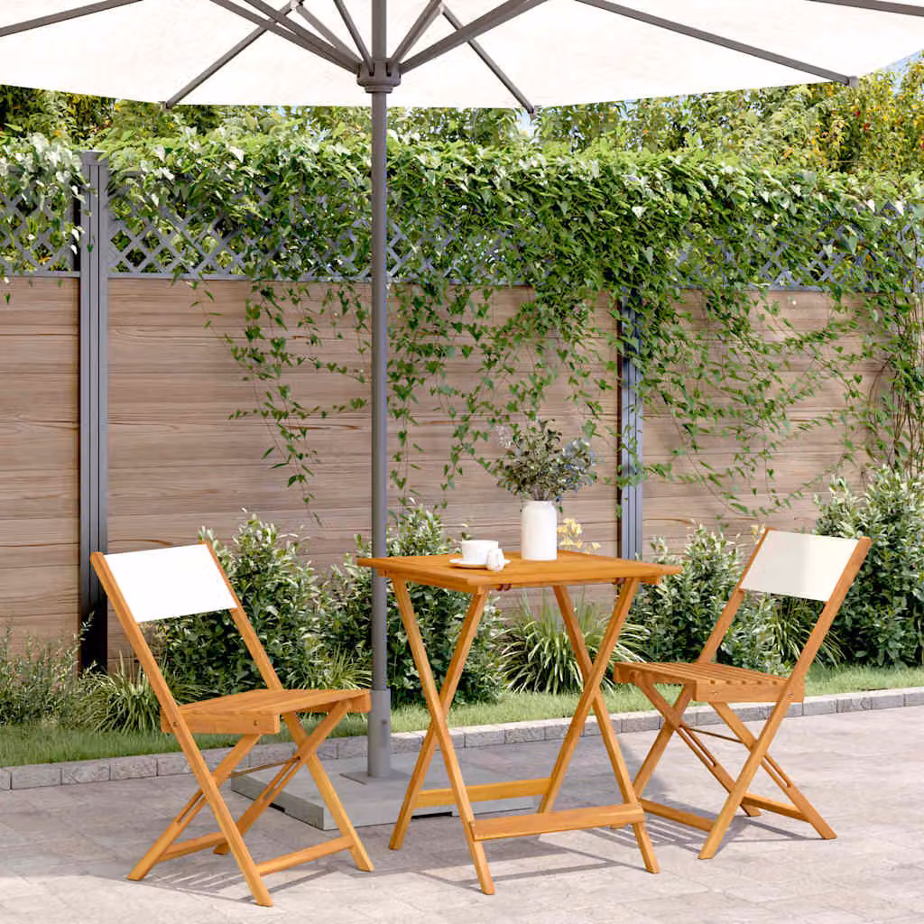 vidaXL Set da Bistrot 3pz in Legno di Acacia Olio Bianco e Beige – 1