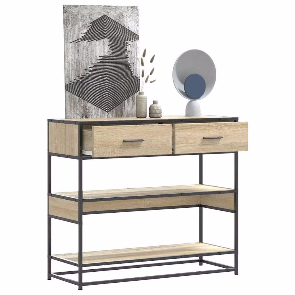 vidaXL Tavolo Consolle in Legno Rovere Sonoma e Metallo, L 90 x P 35 x H 80 cm