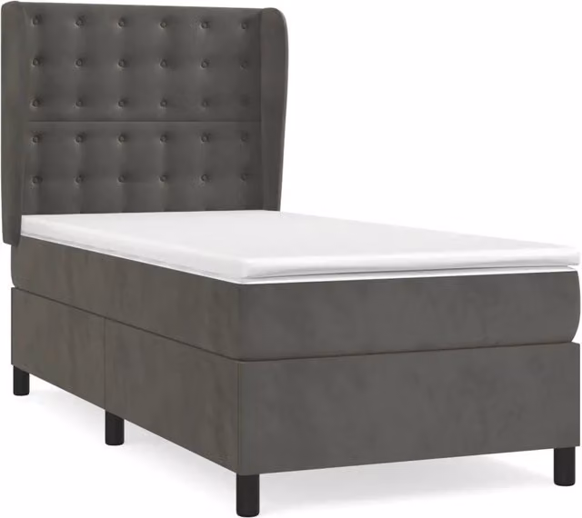 Letto singolo | Letto per adulti | Giroletto a Molle con Materasso Grigio Scuro 90x200 cm Velluto