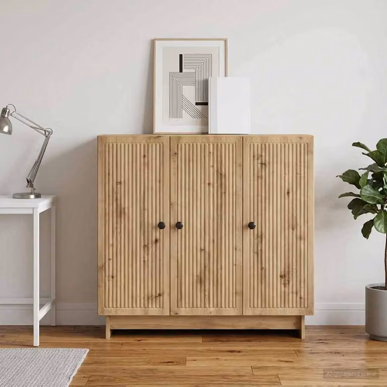 Credenza in stile scandinavo vidaXL in rovere marrone L: 89 cm, P: 34,5 cm, H: 80 cm