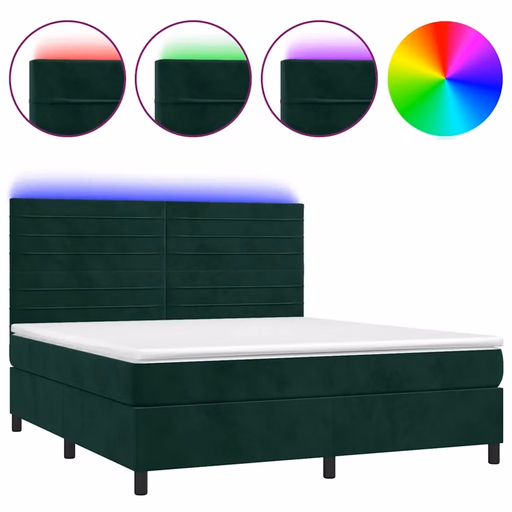 Letto matrimoniale con materasso ibrido vidaXL in velluto verde scuro con illuminazione LED sottostante e porta USB, L/P: 160 x 200 cm – 2