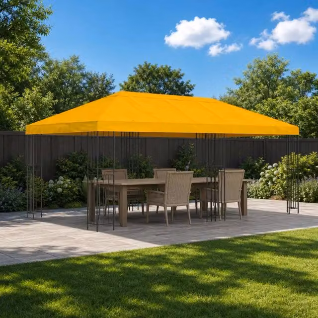 Gazebo da giardino vidaXL in poliestere e acciaio galvanizzato, Giallo e Nero, L/P/H: 600 x 300 x 276,5 cm
