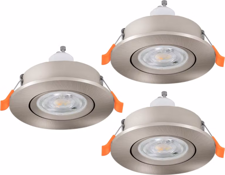 Set di 3 faretti LED da incasso Barranco, ideali per l'illuminazione del soggiorno. Faretti orientabili in plastica color argento, luce bianca neutra, inclusi portalampada GU10