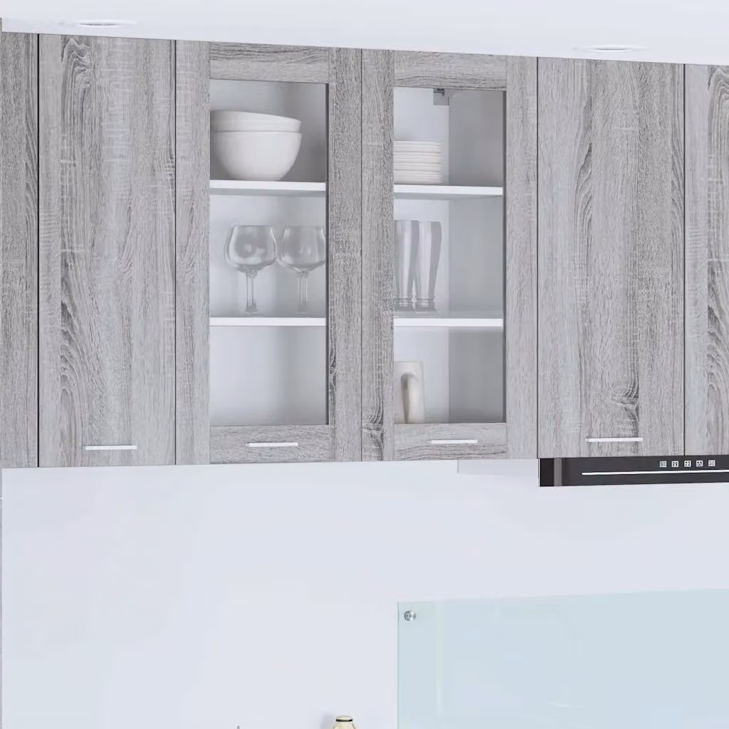 Armadio pensile da cucina moderno vidaXL con ante in vetro, Grigio, L 80 x P 31 x H 80 cm