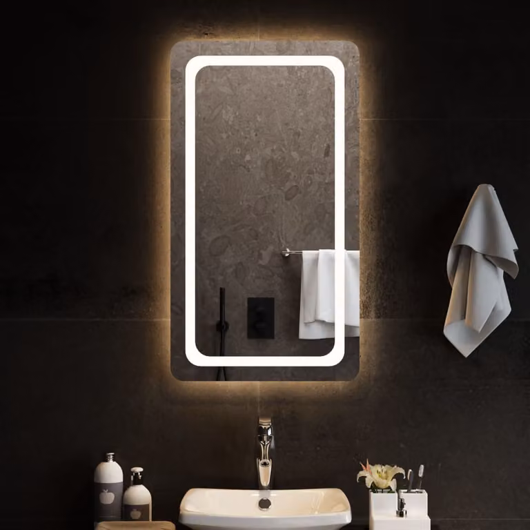 Specchio da bagno con luci LED vidaXL, rettangolare, nero, L: 50 cm, H: 90 cm