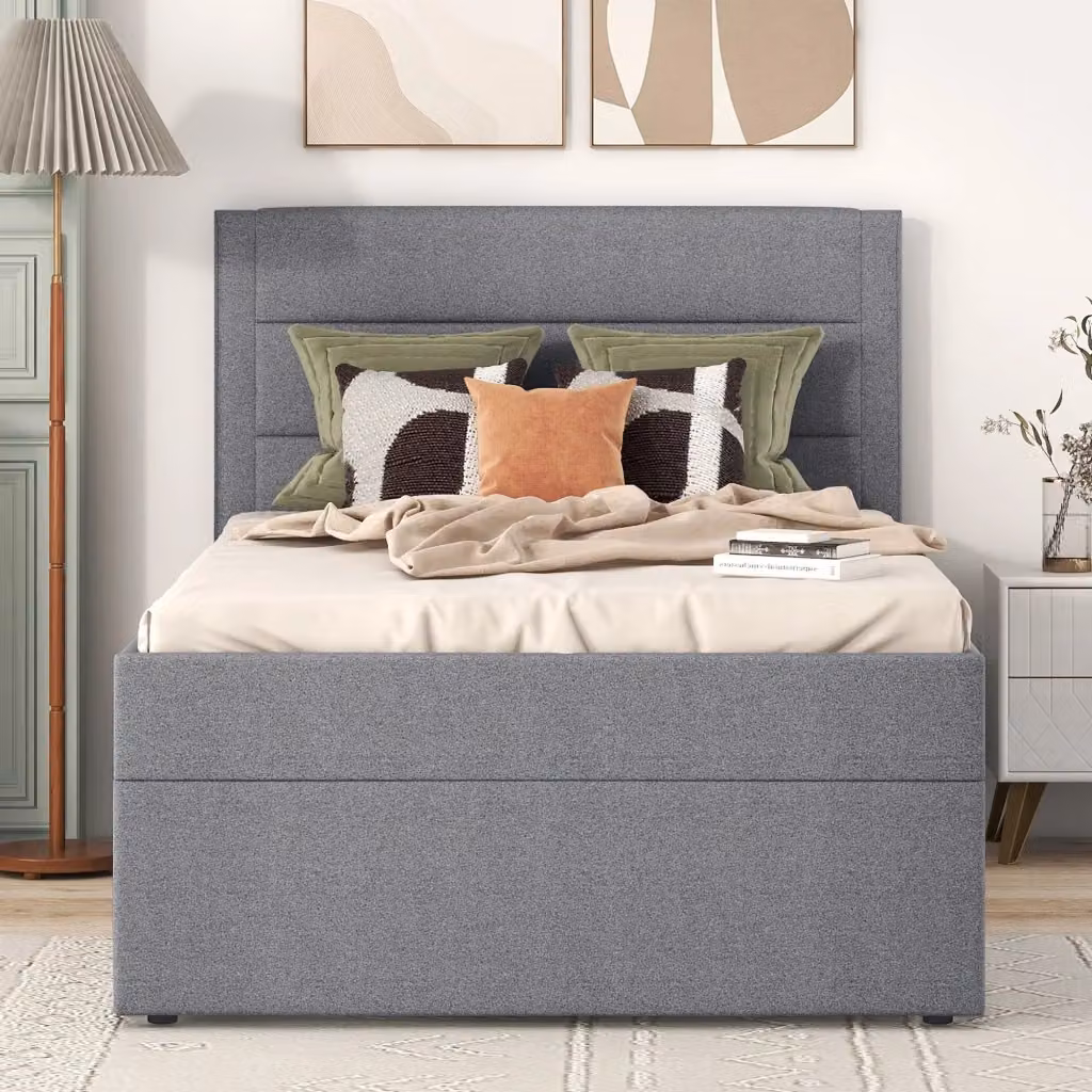 Letto singolo con contenitore Chicfurn in legno e tessuto grigio L/P/H: 208 x 90 x 43,2 cm – 2