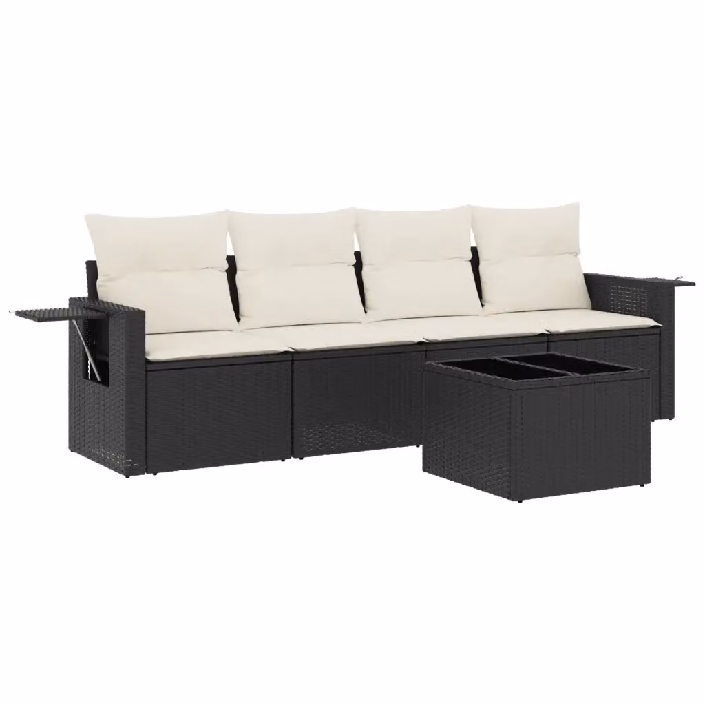vidaXL Set Divani da Giardino 5 Pezzi in Polyrattan Nero con Cuscini e Tavolino da Esterno – 2