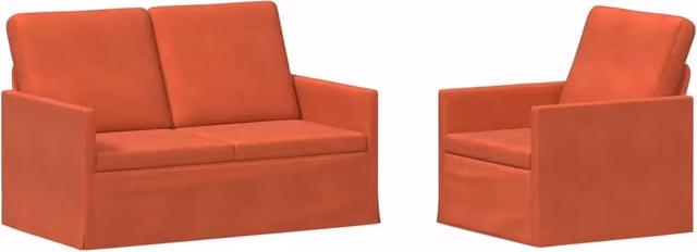 Set di 2 divani moderni vidaXL in tessuto cord rosso e arancio con struttura in metallo