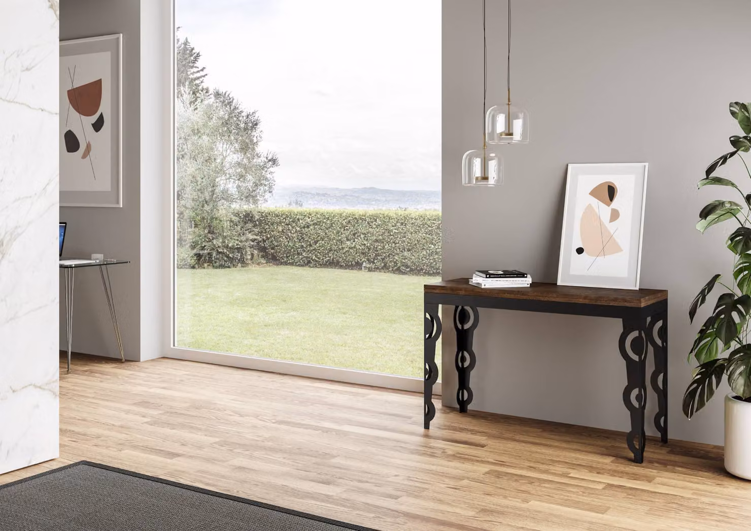 ITAMOBY - Tavolo apribile 120/200x45/90 cm Karamay Double noce telaio antracite