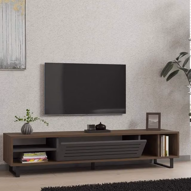 Sovico, Mobile Porta tv un Ripiano, 160x40x35h cm Nero Antracite