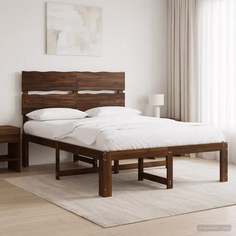Letto matrimoniale con testiera vidaXL ROSTOCK in legno di acacia marrone, L/P/H: 140 x 190 x 115 cm
