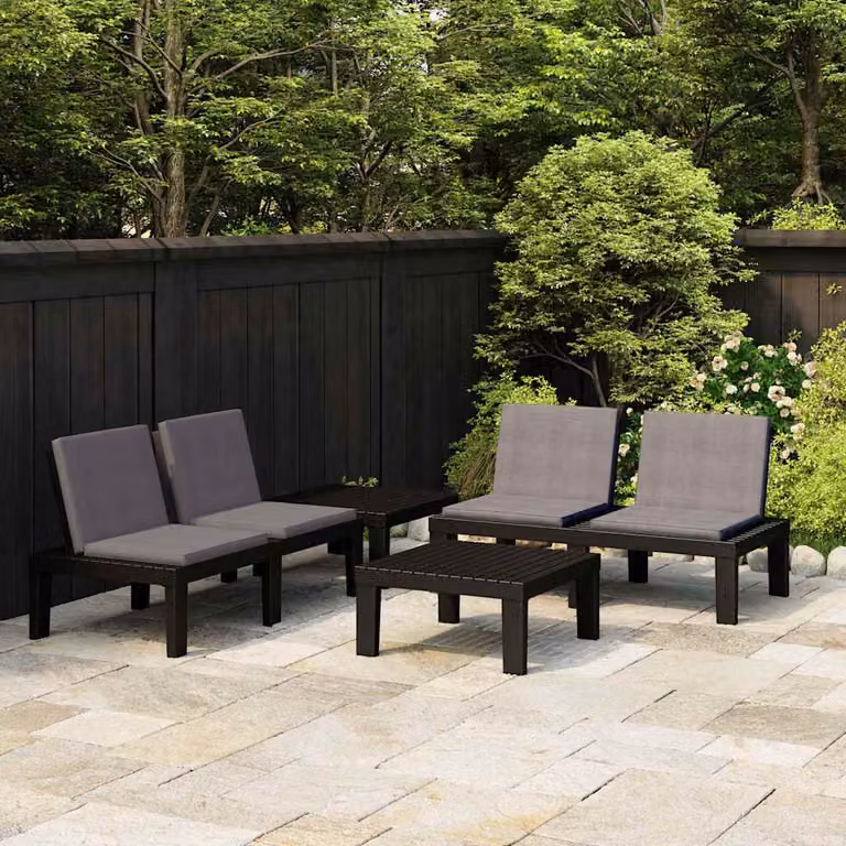 Set da giardino moderno vidaXL composto da divano a 2 posti, poltrone lounge e tavolino con cuscini imbottiti in colore antracite