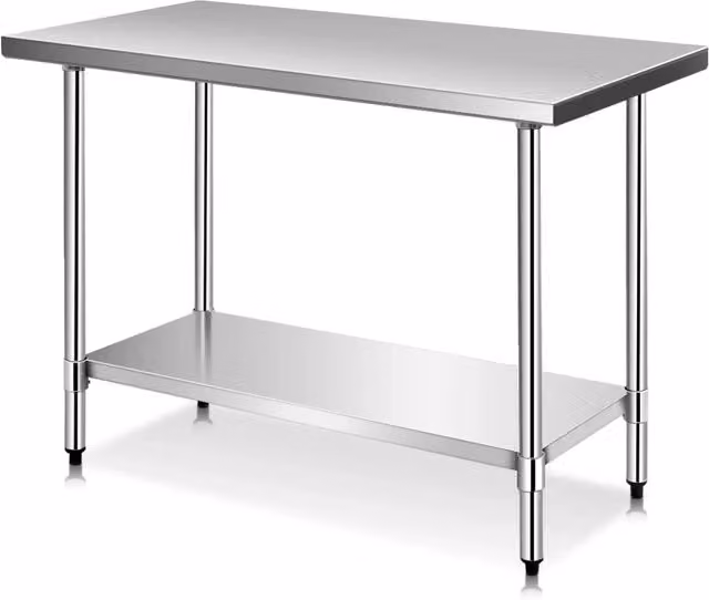 Tavolo da lavoro da cucina in acciaio inox HELLOSHOP26 color argento L/P/H: 122 x 61 x 90 cm