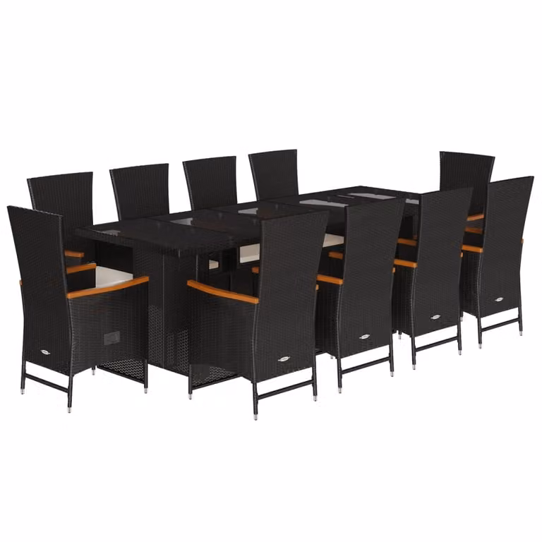 Set da Pranzo da Giardino 11 pz con Cuscini in Polyrattan Nero