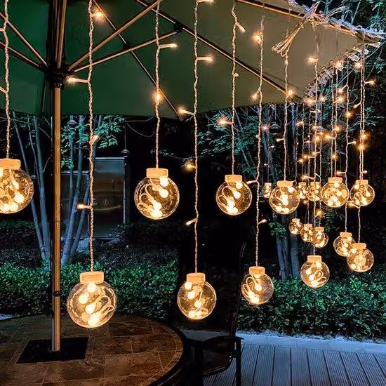 Ghirlanda luminosa impermeabile, candele sospese per esterni, terrazza, giardino, decorazioni natalizie, luce bianca calda