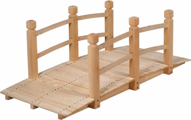 Ponte in legno per giardino con ringhiera Ponte decorativo 150x67x55cm, Naturale-Decorazioni da giardino