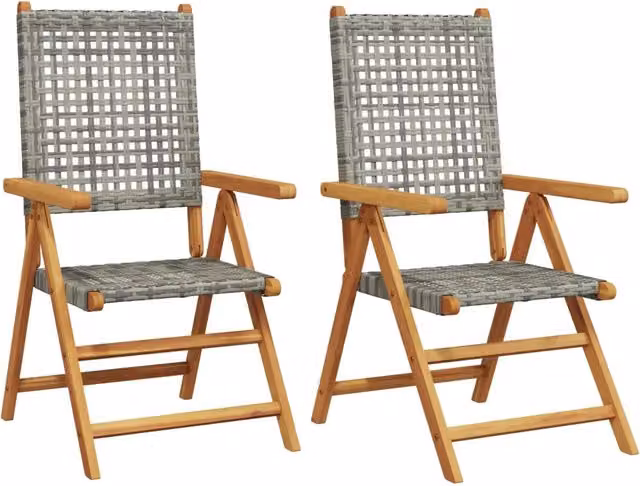 Set di 2 sedie da giardino in legno di acacia oliato e polyrattan grigio con braccioli