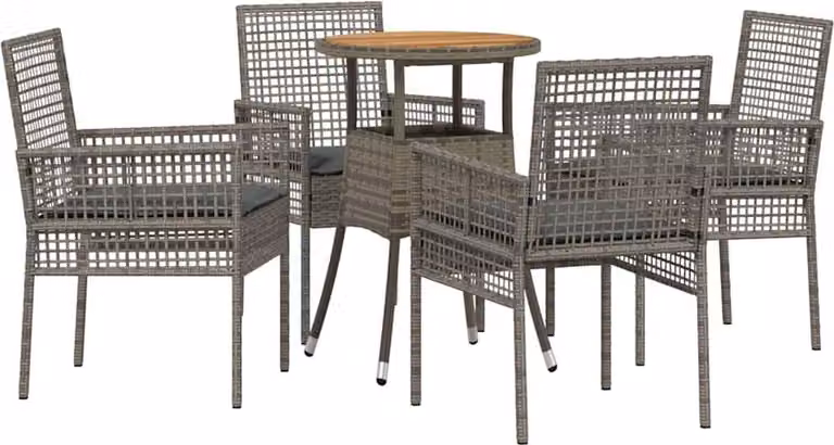 Set da Pranzo per Giardino 5 pcs Grigio polyrattan
