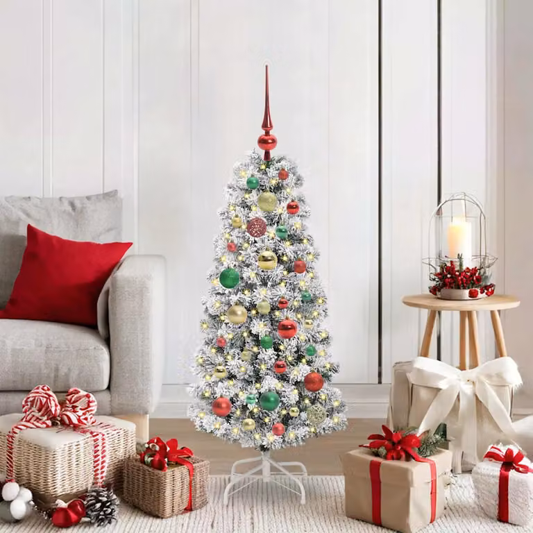 Albero di Natale artificiale moderno vidaXL con rami pieghevoli e luci LED bianco caldo, colori verde e bianco