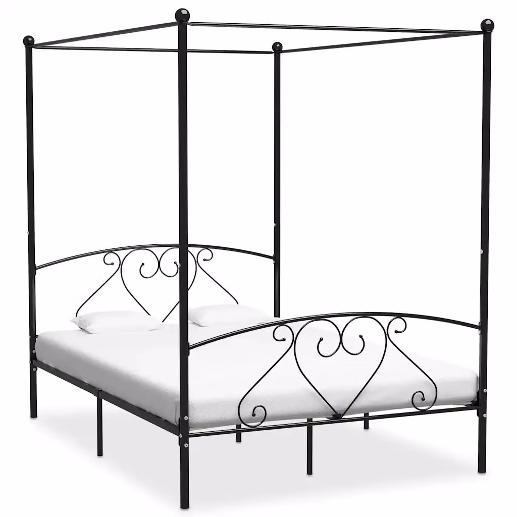 Letto a baldacchino con struttura in metallo vidaXL nero L/P/H: 209 x 140 x 147,5 cm – 2