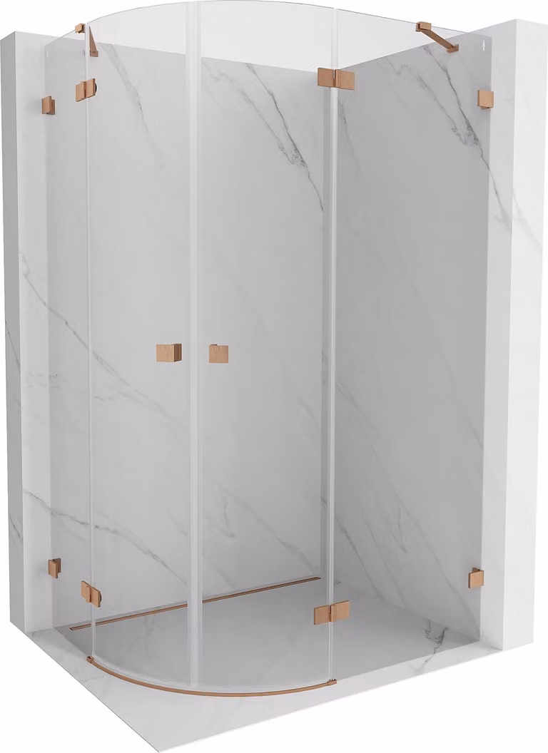 Mexen Lunar cabina doccia semicircolare a porta battente destra 100 x 90 cm, trasparente, rame spazzolato - 833-100P-090L-65-00