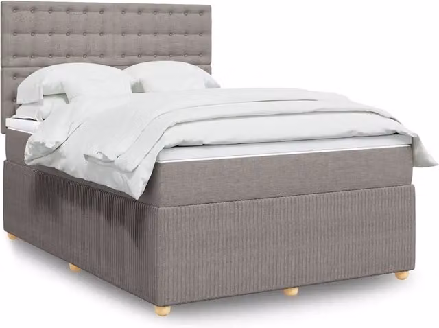 Letto Ibrido vidaXL con Giroletto a Molle e Materasso in Tessuto, Colore Tortora, L/P/H: 140 x 190 cm