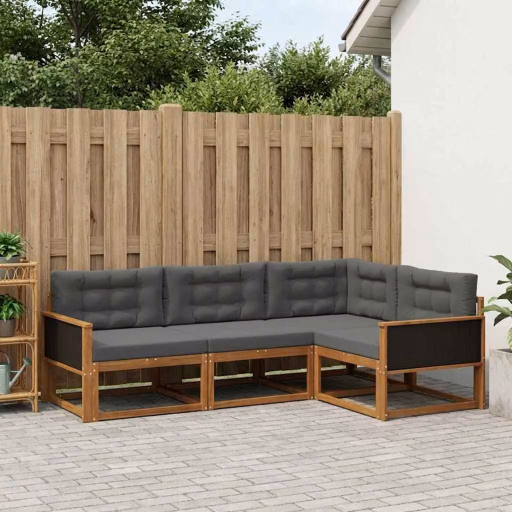 Set di divani da esterno vidaXL 4 pz a forma di L in legno di acacia con cuscini, colore naturale e antracite