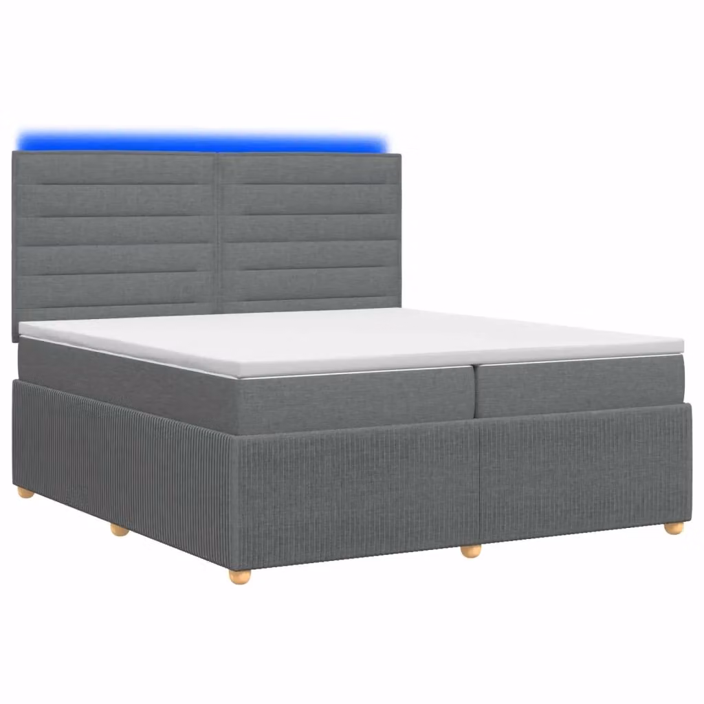 Letto Box Spring vidaXL con Materasso Ibrido e Illuminazione LED, Colore Grigio e Bianco, L/P: 200 x 200 cm – 2