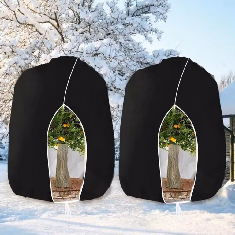 Copertura protettiva invernale per piante, tenda antigelo con cerniera, 250 x 360 cm, colore nero, confezione da 2 pezzi