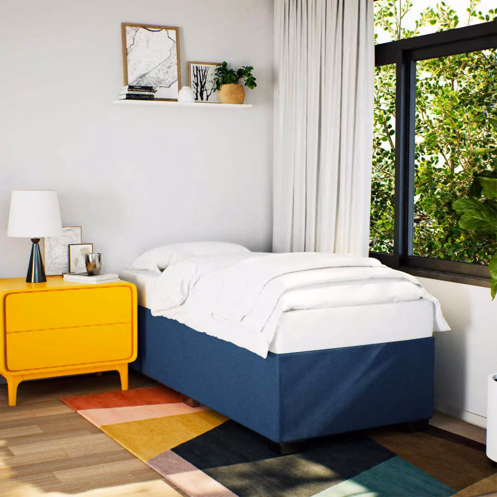 vidaXL Giroletto senza Materasso Blu in Tessuto con Doghe in Legno 90 x 200 cm – 1
