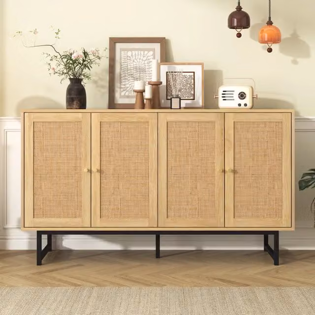 Credenza con Rattan ¨C MINIMAL ¨C 4 Ante, 140x39,5x80 cm