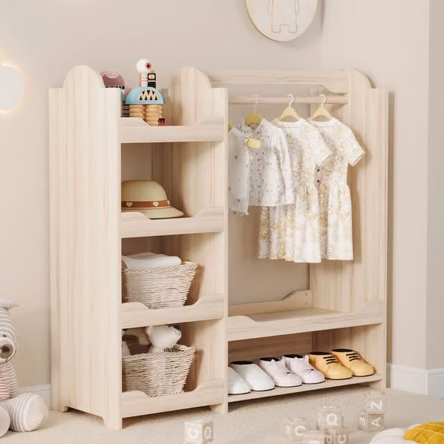Armadio modulare aperto OKWISH per bambini in legno MDF color beige con asta appendiabiti e ripiani, L: 110 cm, P: 39 cm, H: 110 cm