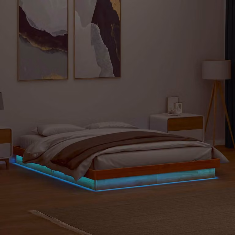 Giroletto vidaXL in legno massello di pino con illuminazione LED e porta USB, Marrone Cera, L 150 x P 200 cm
