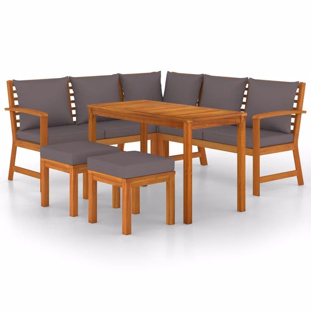 Set da Pranzo da Giardino 6pz con Cuscini Legno Massello Acacia
