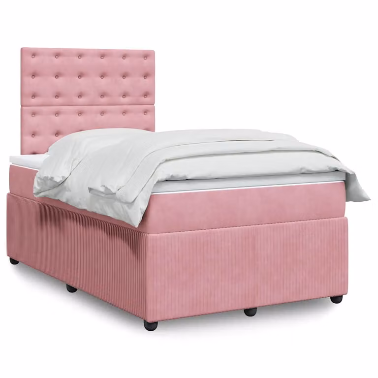 vidaXL Giroletto a Molle con Materasso in Velluto Rosa e Bianco L/P/H: 120 x 190 cm