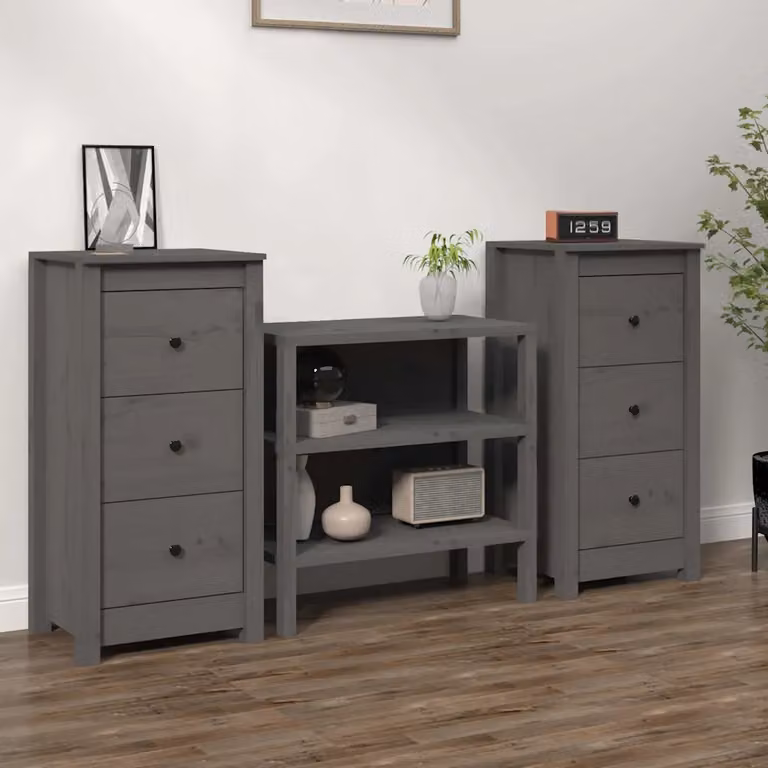 Set di 2 credenze vidaXL in legno massello di pino grigio, stile rustico, L 40 cm x P 35 cm x H 80 cm