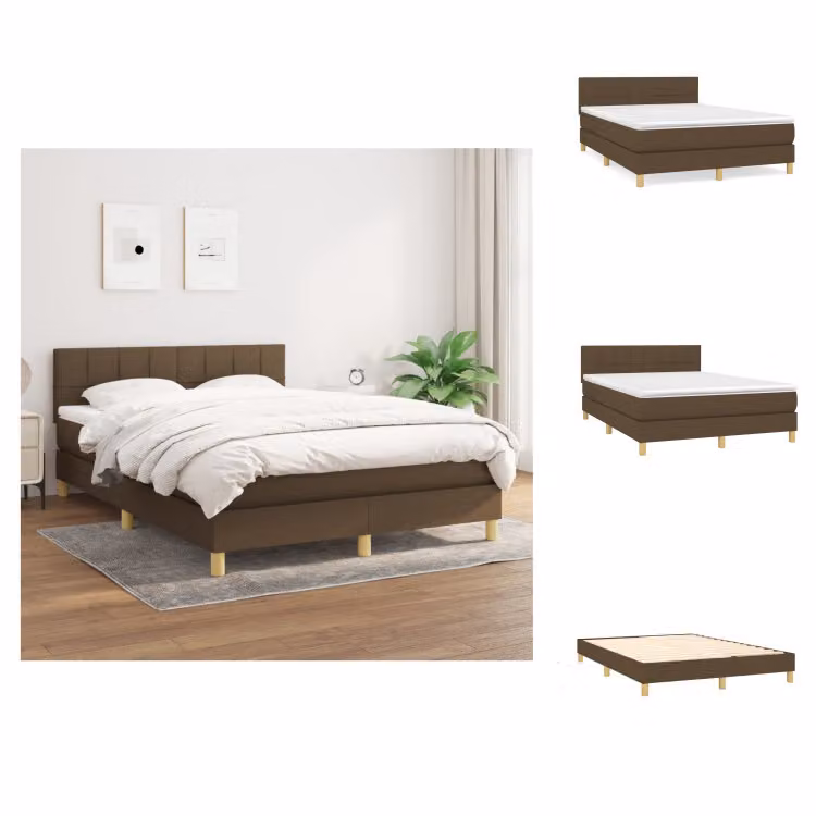 vidaXL Letto a molle con materasso in tessuto marrone scuro 140x200 cm - Letti e strutture letto