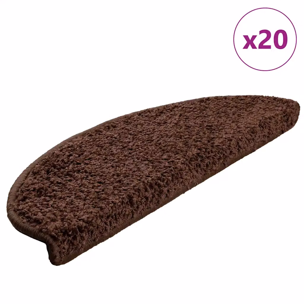 Set di 20 tappetini per scale semicircolari vidaXL, Marrone, L 65 x P 40 x H 4 cm, antiscivolo e autoadesivi