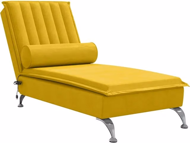 Chaise Longue da Massaggio in Velluto Giallo con Cuscino a Rullo e Ricarica USB CFW6371533