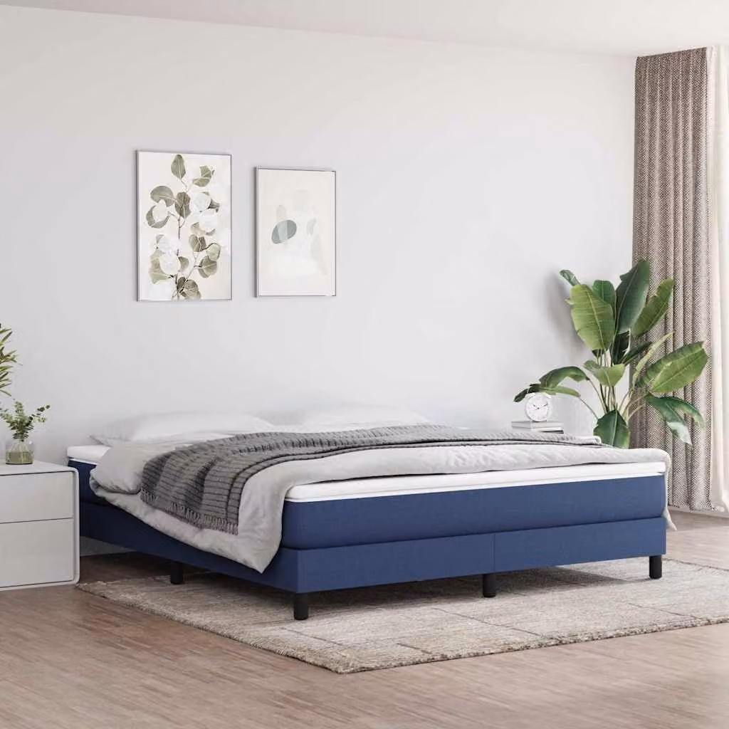 vidaXL Letto Ibrido con Giroletto a Molle e Materasso in Tessuto Blu e Bianco L: 180 cm, P: 200 cm, H: 203 cm