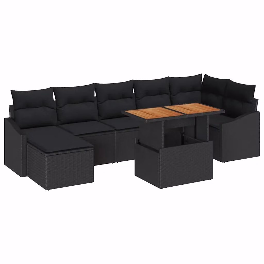 Set Divano da Giardino vidaXL 8 Pezzi in Polyrattan Nero con Cuscini e Contenitore per Archiviazione – 2