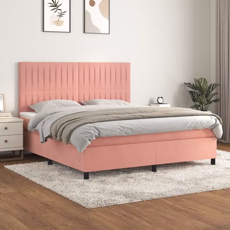 Maison Exclusive - Giroletto a Molle con Materasso Rosa 180x200 cm in Velluto